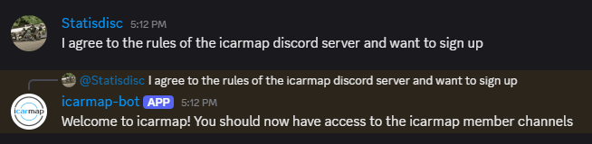 Sign up interaction in icarmap discord server